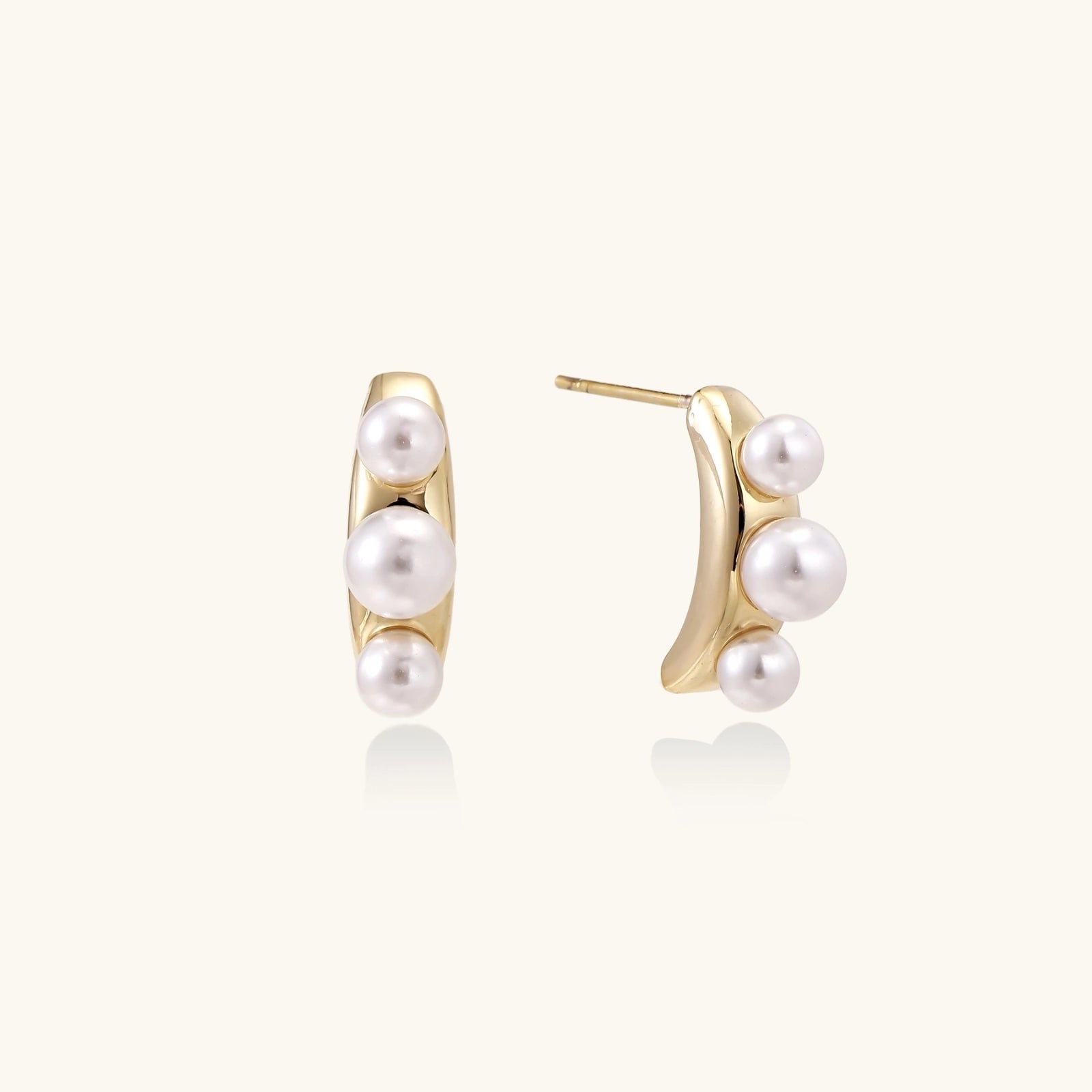 Puces Trio de Perles Incurvées, laiton plaqué or 14k · perles d’eau douce - bijou femme VALDESSE