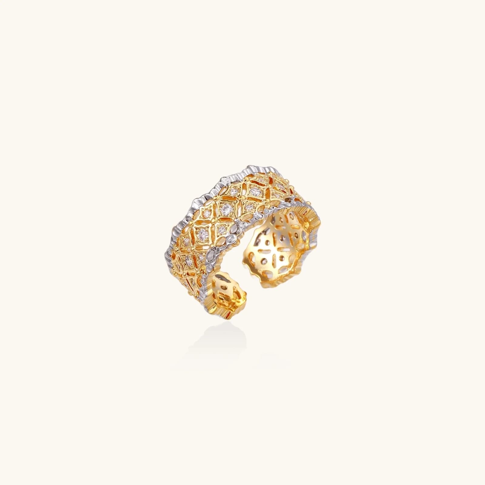 Bague Luxe Treillage, laiton doré à l’or 18 carats · oxydes de zirconium - bijou VALDESSE