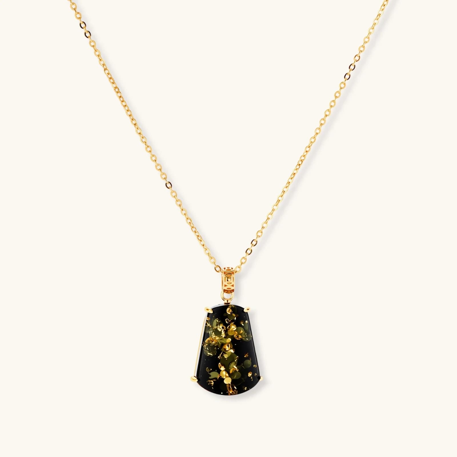 Collier Ambre Forêt, argent 925 doré à l’or 18 carats · ambre vert - bijou VALDESSE
