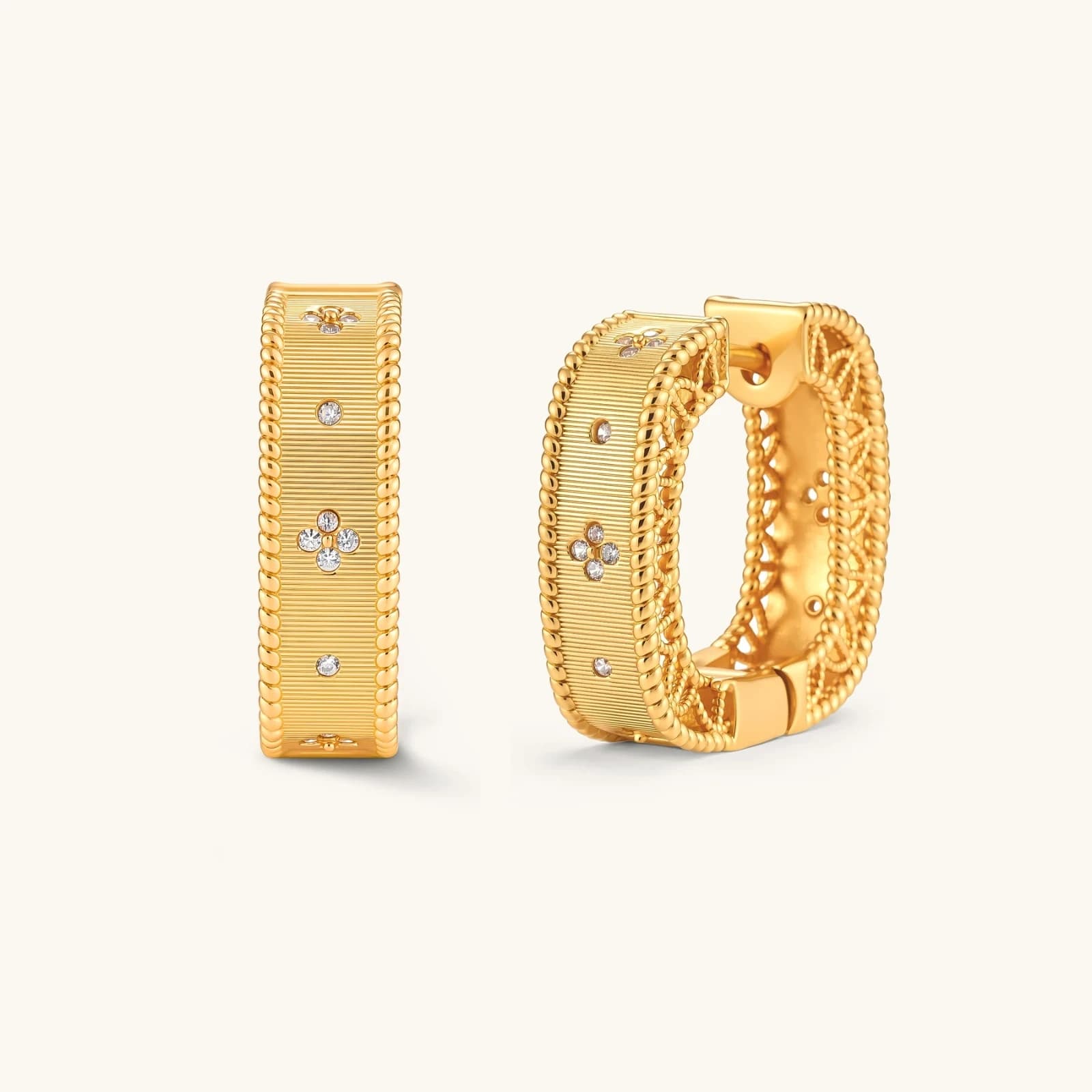 Créoles Huggies Baroques, argent 925 doré à l’or 18 carats · oxydes de zirconium - bijou VALDESSE